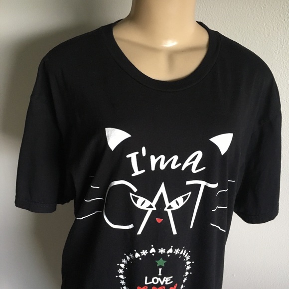 Cat Christmas Black T shirt I AM A CAT / I LOVE CHRISTMAS L - Picture 2 of 5